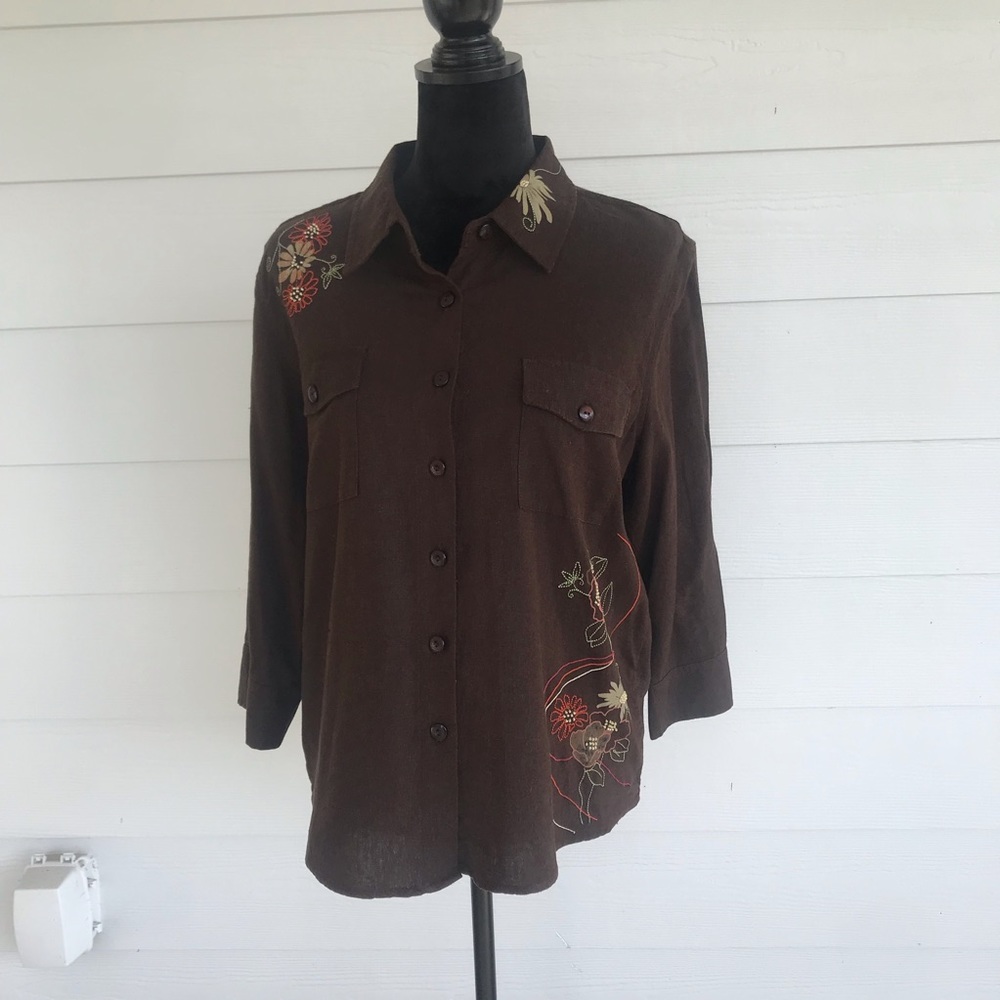 Christopher & Banks Beaded Floral Shirt